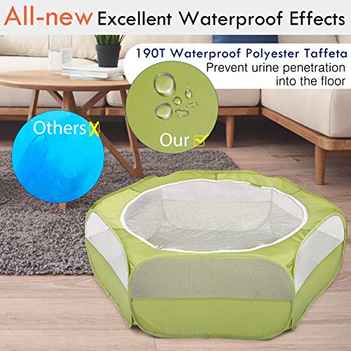 Pawaboo Small Animals Playpen, Waterproof Pet Cage Tent with Zippered Cover, Portable Outdoor Yard Fence, Green C9530
