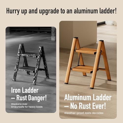 2 Step Lightweight Aluminum Folding Ladder with Anti-Slip Pedals, 330 lbs Capacity D5199