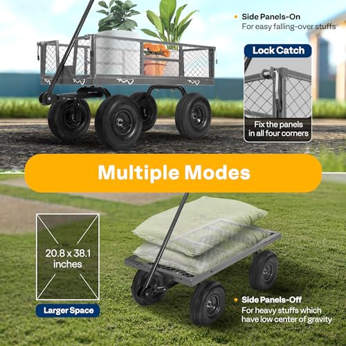 VIVOHOME Heavy Duty 880 Lbs Mesh Steel Folding Garden Cart Wagon with Removable Sides H820787