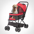 Folding Dog Stroller Travel Cage Stroller for Pet Cat Kitten Puppy Carriages - Large 4 Wheels Elite Jogger - Single or Multiple Pets (Red - 1 cage)