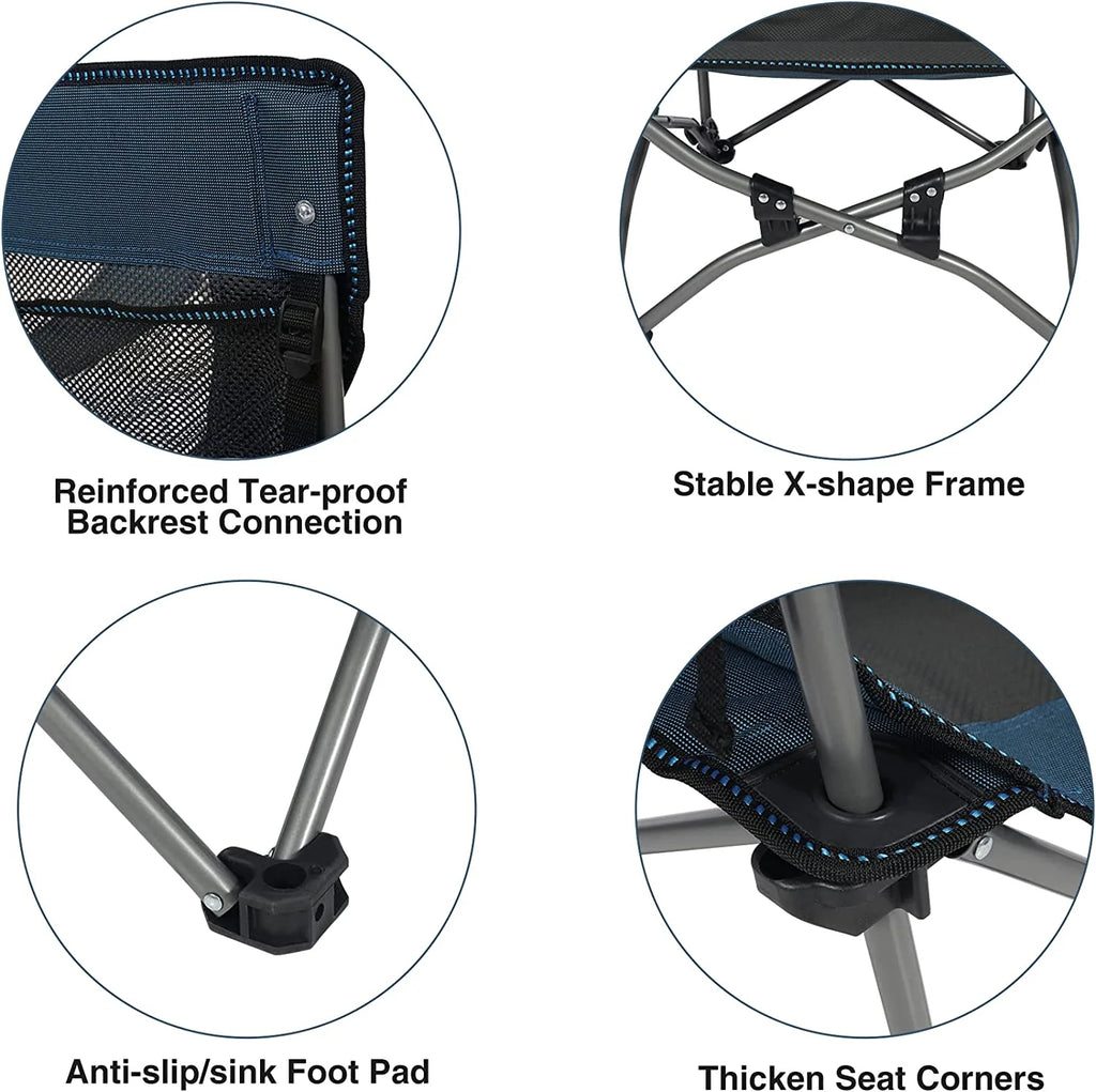 REDCAMP Low Beach Chair with Adjustable Backrest and Cup Holder, Portable Camping Chair, Navy Z4704
