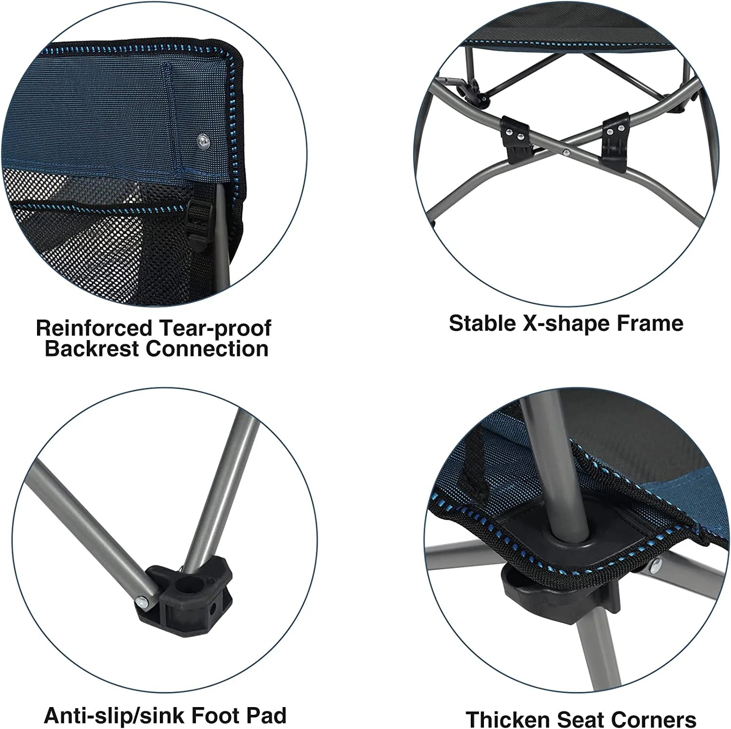 REDCAMP Low Beach Chair with Adjustable Backrest and Cup Holder, Portable Camping Chair, Navy Z4704