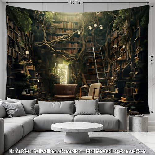 QGHOT Medieval Bookshelf Tapestry Vintage Library Wall Hanging P36533