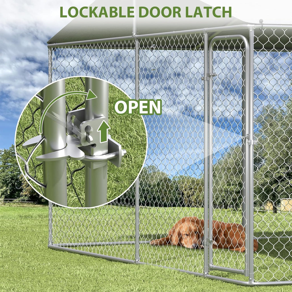 Extra Large Outdoor Dog Kennel with Roof, Heavy Duty Dog Run Fence Y803216