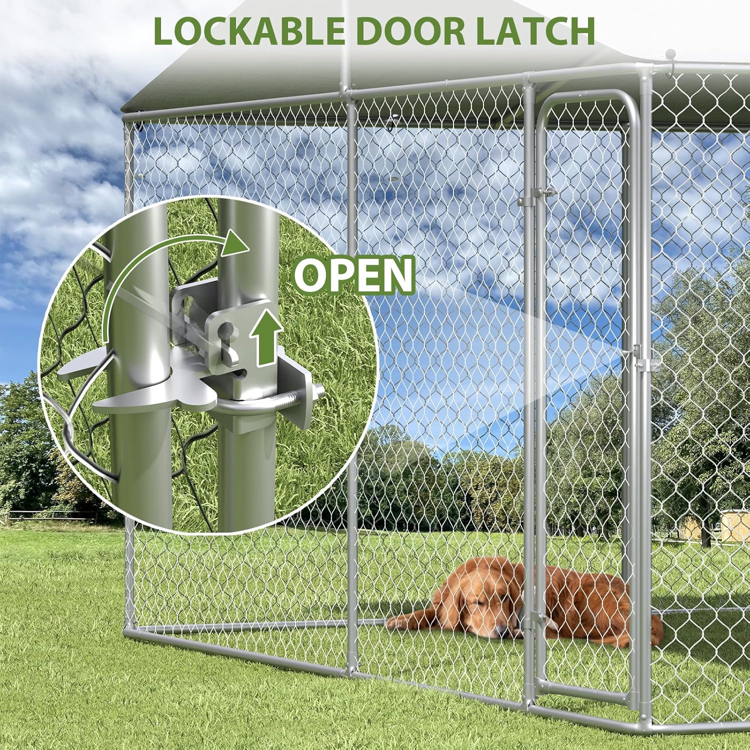 Extra Large Outdoor Dog Kennel with Roof, Heavy Duty Dog Run Fence Y803216