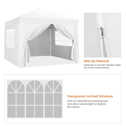 Yaheetech 10x10 Pop Up Canopy with 4 Removable Sidewalls, White F109731