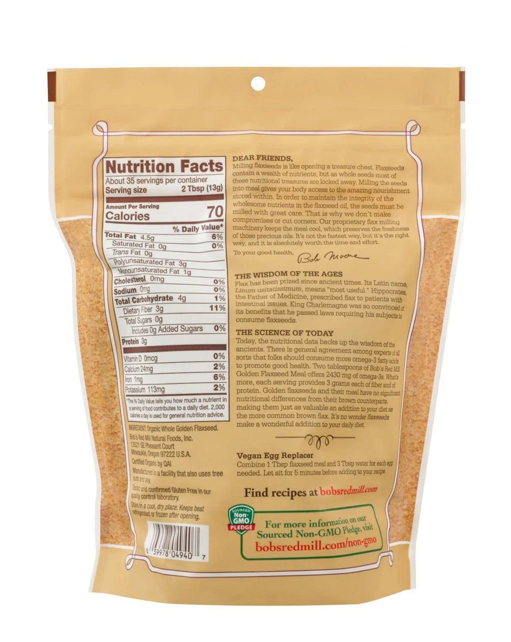 Bob's Red Mill Organic Golden Flaxseed Meal 16 oz (Pack of 3) I215