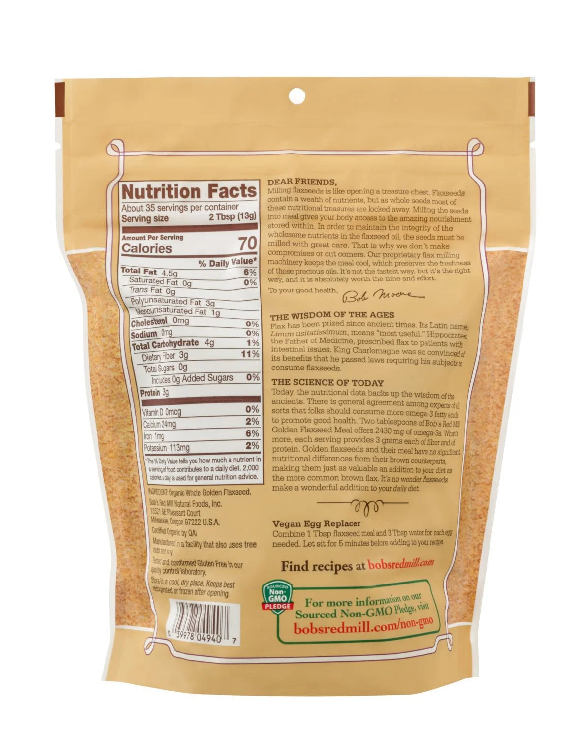 Bob's Red Mill Organic Golden Flaxseed Meal 16 oz (Pack of 3) I215