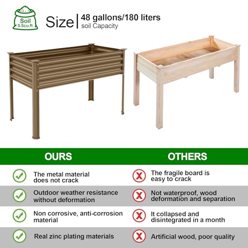 Land Guard Galvanized Raised Garden Bed with Legs, 48×24×32in Metal Elevated Planter Box Z11926