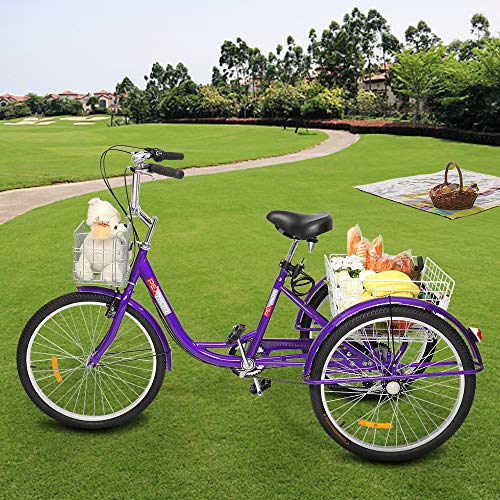 PEXMOR Adult Tricycle 7 Speed, 24/26 Inch 3 Wheel Bike with Baskets V3858
