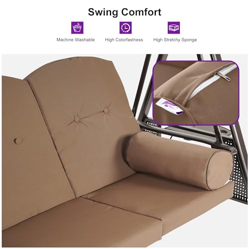 PURPLE LEAF Outdoor Patio Porch Swing with Adjustable Canopy, 3-Seat Bench, Grey W393