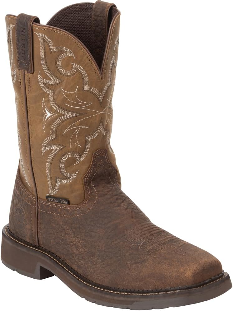 Justin Men's Amarillo Cactus Western Work Boot Steel Toe Brown S5890