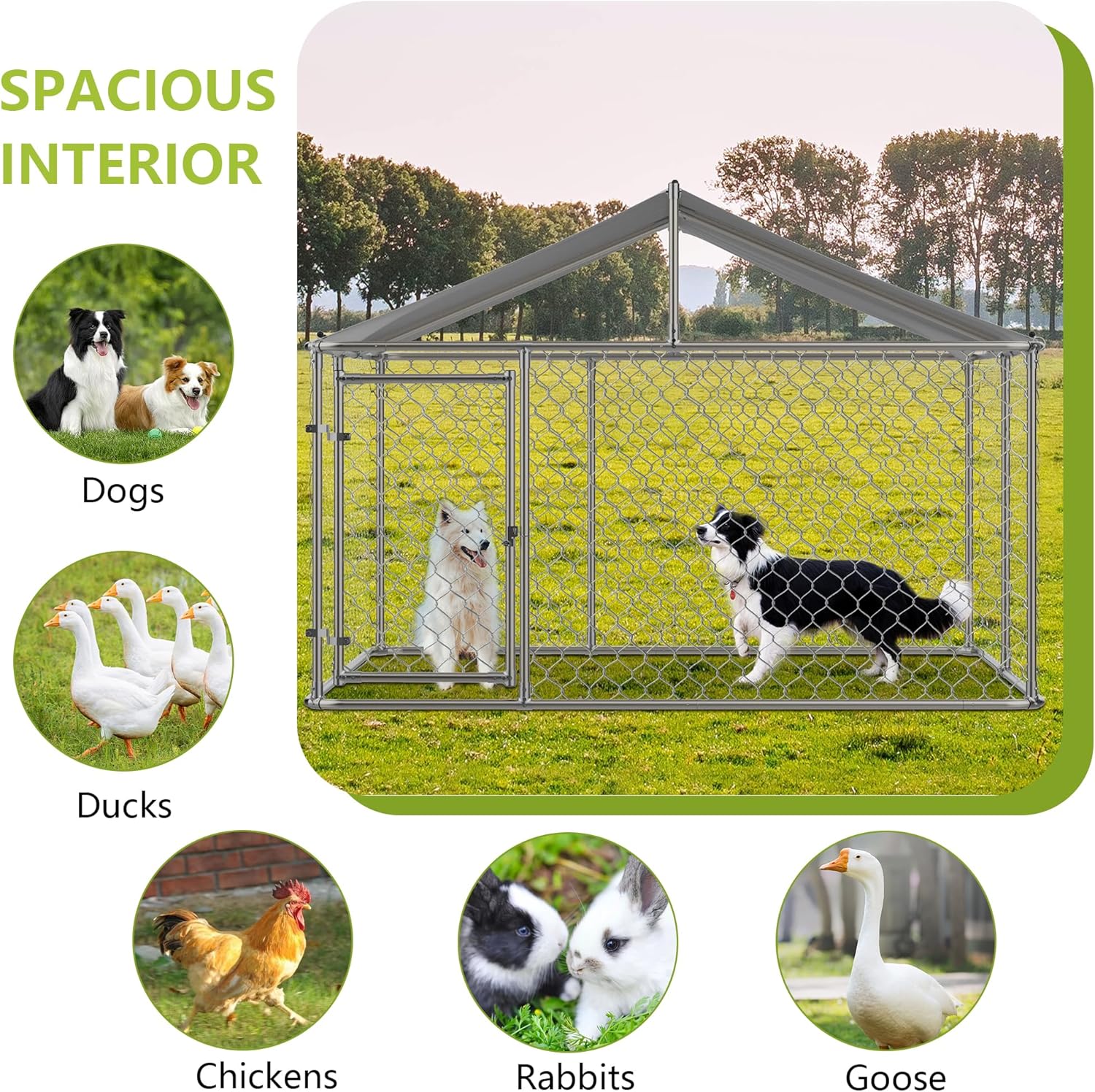 GNIXUU 7.5' x 7.5' Outdoor Dog Kennel with Waterproof UV-Resistant Cover P448079
