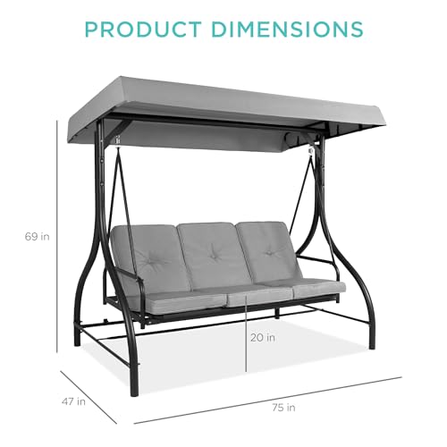 Best Choice Products 3-Seat Outdoor Canopy Swing Glider with Adjustable Shade, Midnight Green A10932