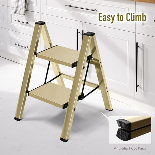 2 Step Lightweight Aluminum Folding Ladder with Anti-Slip Pedals, 330 lbs Capacity D5199