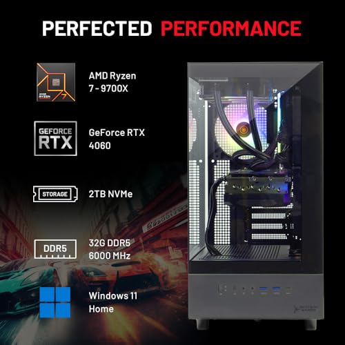 Skytech Gaming Azure 3 Desktop PC, Ryzen 7 9700X, RTX 5060, 32GB DDR5, 1TB SSD, Win 11 T224180