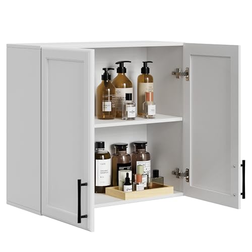 Wall Storage Cabinet with Two Shaker Doors and Shelf, Grey, 24"W, 2 Pcs N34755