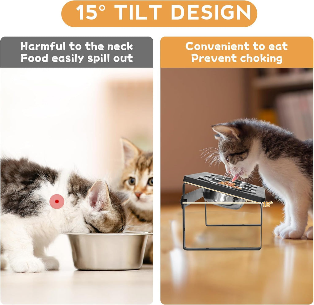 Elevated Cat Bowls 15° Tilted with Stainless Steel Stand for Food and Water B135302