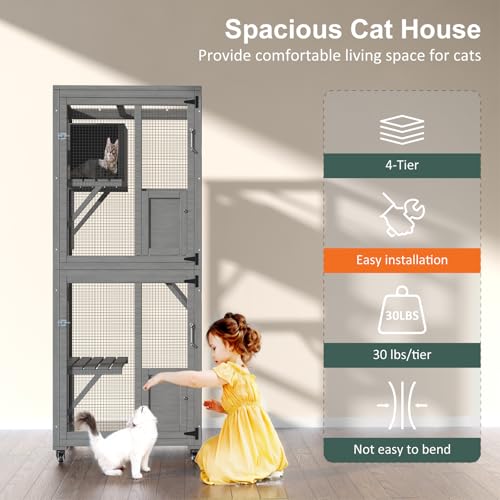 Catio Outdoor Cat Enclosure, Large Walk-in Cat Cage with Waterproof Cover, 72 inch X803947