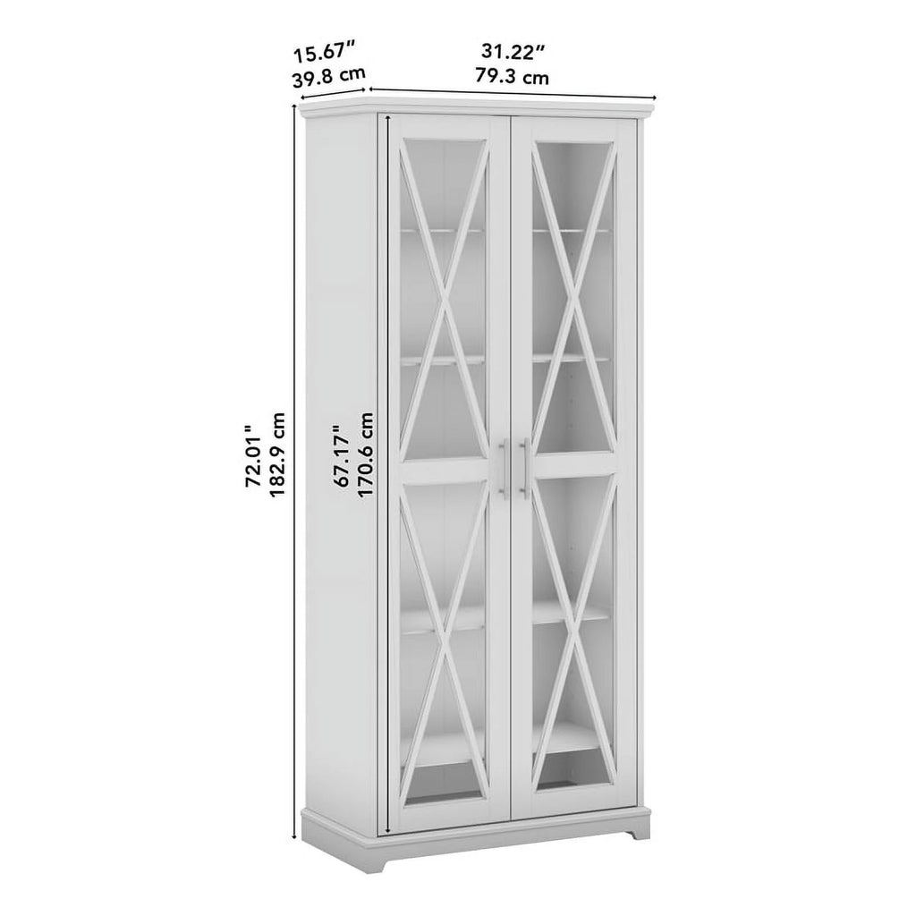 Bowery Hill Engineered Wood Curio Cabinet with Glass Doors in Linen White Oak N911429