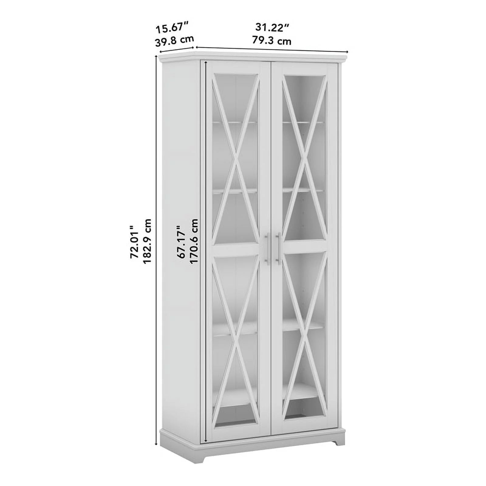 Bowery Hill Engineered Wood Curio Cabinet with Glass Doors in Linen White Oak N911429