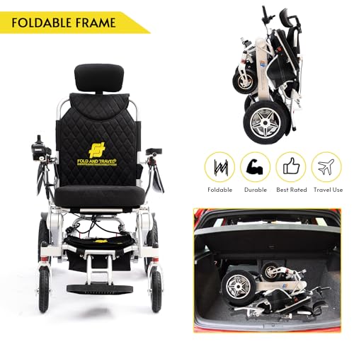 Lightweight Foldable Electric Wheelchair for Seniors and Adults, Blue Seat D193