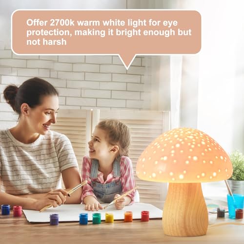BOHON Mushroom Lamp, Ceramic Bedside Nightstand Light, Pink, LED Bulb Included T88188