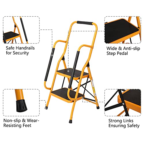 Winado 2 Step Ladder with Handrails, 500LBS Folding Step Stool O203913