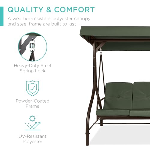 Best Choice Products 3-Seat Outdoor Canopy Swing Glider with Adjustable Shade, Midnight Green A10932