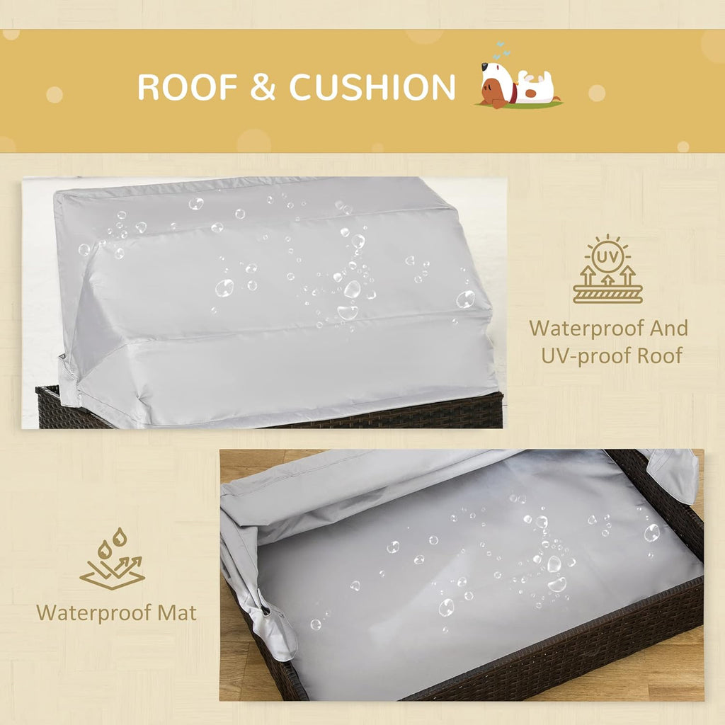 Rattan Dog Bed Elevated Pet Sofa with Foldable Canopy Z389902