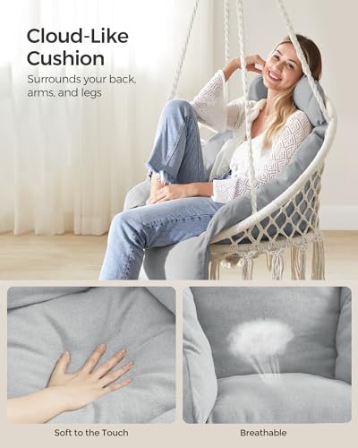 SONGMICS Hanging Chair with Large Thick Cushion, Boho Swing Chair, Cream White C225966