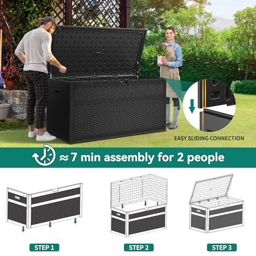 YITAHOME XXL 230 Gallon Deck Box, Double-Wall Resin Rattan Outdoor Storage, Lockable Waterproof (Gray) U617
