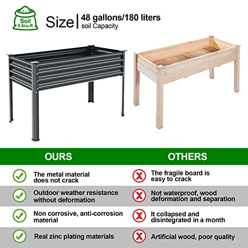Land Guard Galvanized Raised Garden Bed with Legs, 48×24×32in Metal Elevated Planter Box Z11926