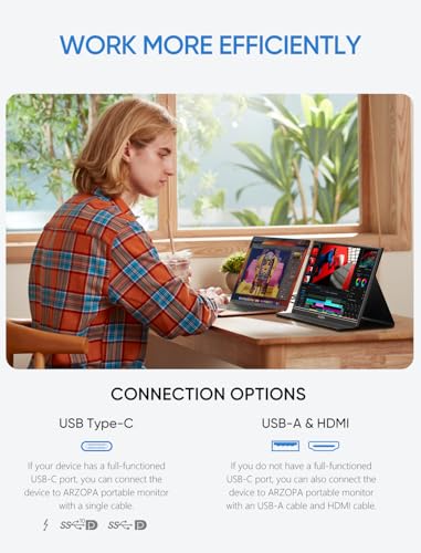 ARZOPA 15.6'' FHD 1080P Portable Monitor with Kickstand, IPS Display, USB-C & HDMI J54429