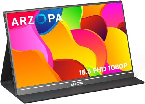 ARZOPA 15.6'' FHD 1080P Portable Monitor with Kickstand, IPS Display, USB-C & HDMI J54429
