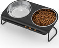 Raised Cat Food and Water Bowl Set with Stainless Steel Stand, 15° Tilted Elevated Cat Bowl Anti Vomiting & Spill Proof,Lifted Cat Feeding Bowl with Double Metal Bowls for Indoor Cats Small Dogs Punny