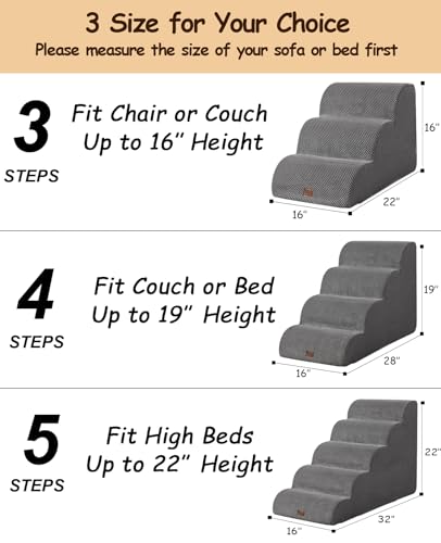 3 Step Dog Stairs for Small Dogs, Non-Slip Pet Ramp for Bed and Couch E416715
