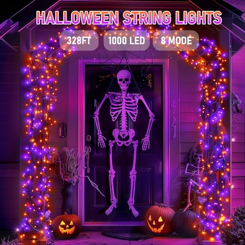TW SHINE Halloween Lights 328FT Outdoor String Lights with Remote, Purple & Orange F53527