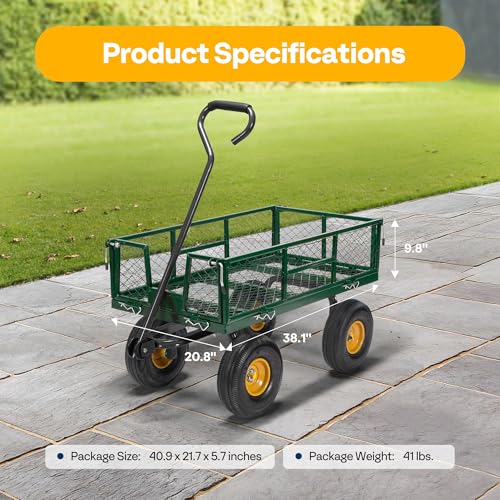 VIVOHOME Heavy Duty 880 Lbs Mesh Steel Folding Garden Cart Wagon with Removable Sides H820787