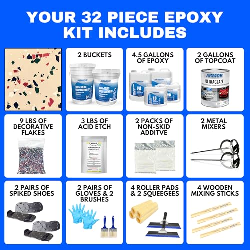 Garage Epoxy Floor Kit 100% Solids 2 Part Coating with UltraGlaze Topcoat, Blue, 300 Sq Ft G29167