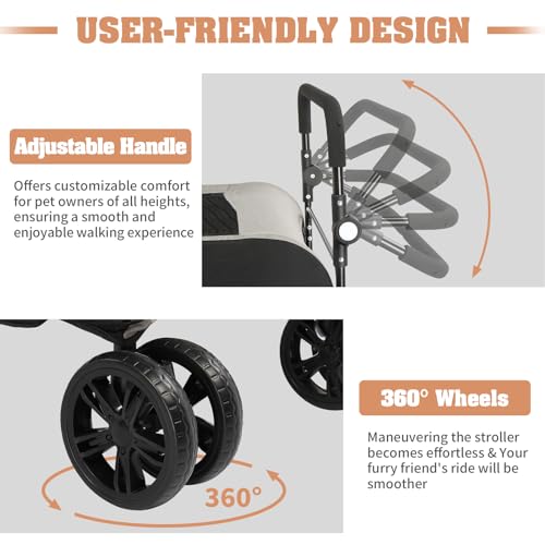 3 Wheel Dog Cat Puppy Stroller Foldable Lightweight Pet Wagon with Cup Holder S586803