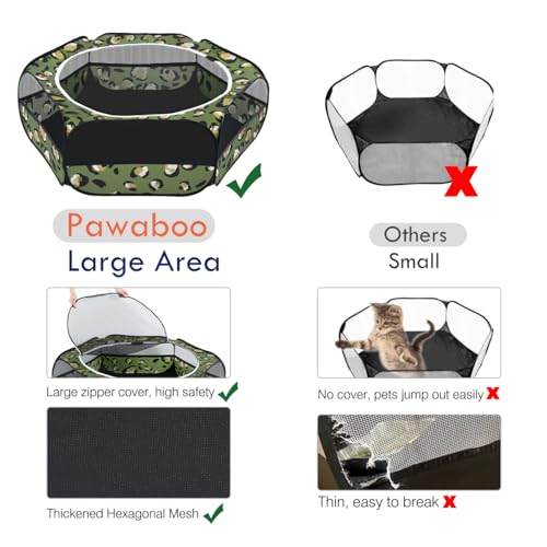 Pawaboo Small Animals Playpen, Waterproof Pet Cage Tent with Zippered Cover, Portable Outdoor Yard Fence, Green C9530
