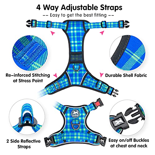 PoyPet No Pull Dog Harness Reflective Adjustable No Choke Pet Vest with 2 Leash Attachments, Purple S B927