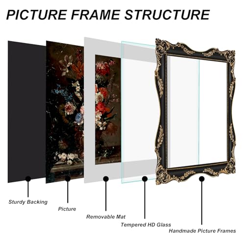 Black Vintage Picture Frame with Mat for 5x7 or 8x10 Photos E9622