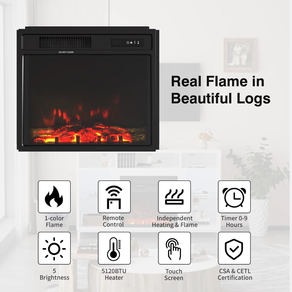 Fireplace TV Stand with 18" Electric Fireplace, White W9344