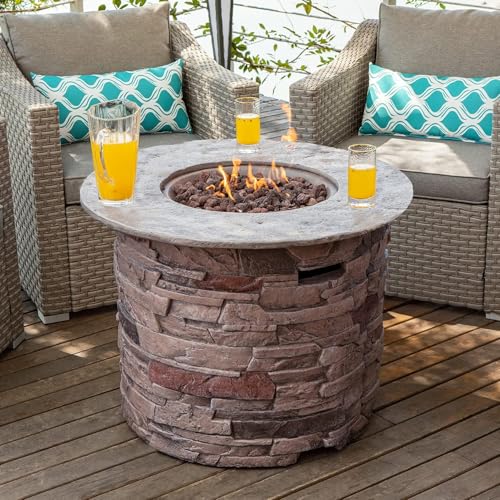 COSIEST Outdoor Propane Fire Pit Table 32-inch Round Concrete with Stainless Steel Burner G864943
