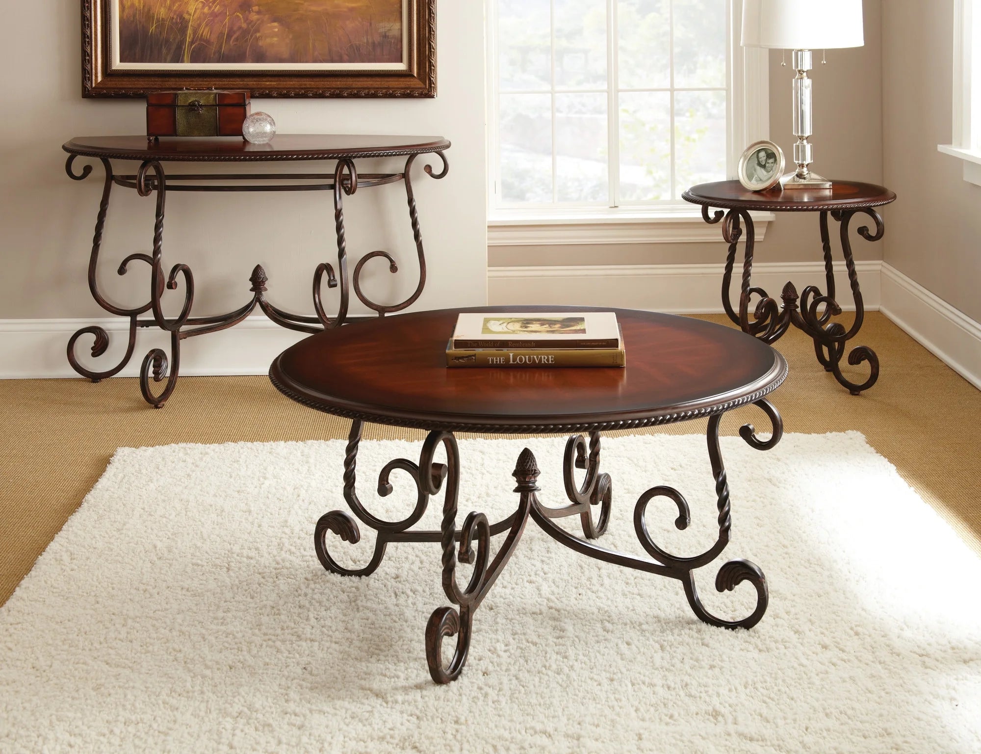Steve Silver Crowley Round Wood and Metal End Table, Cherry J3081