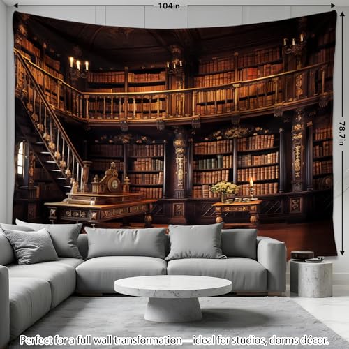 QGHOT Medieval Bookshelf Tapestry Vintage Library Wall Hanging P36533