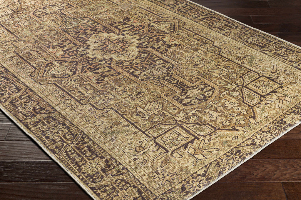 Hauteloom Buliran Traditional Machine Washable Area Rug Brown Green 7'10" x 10'2" Q78028