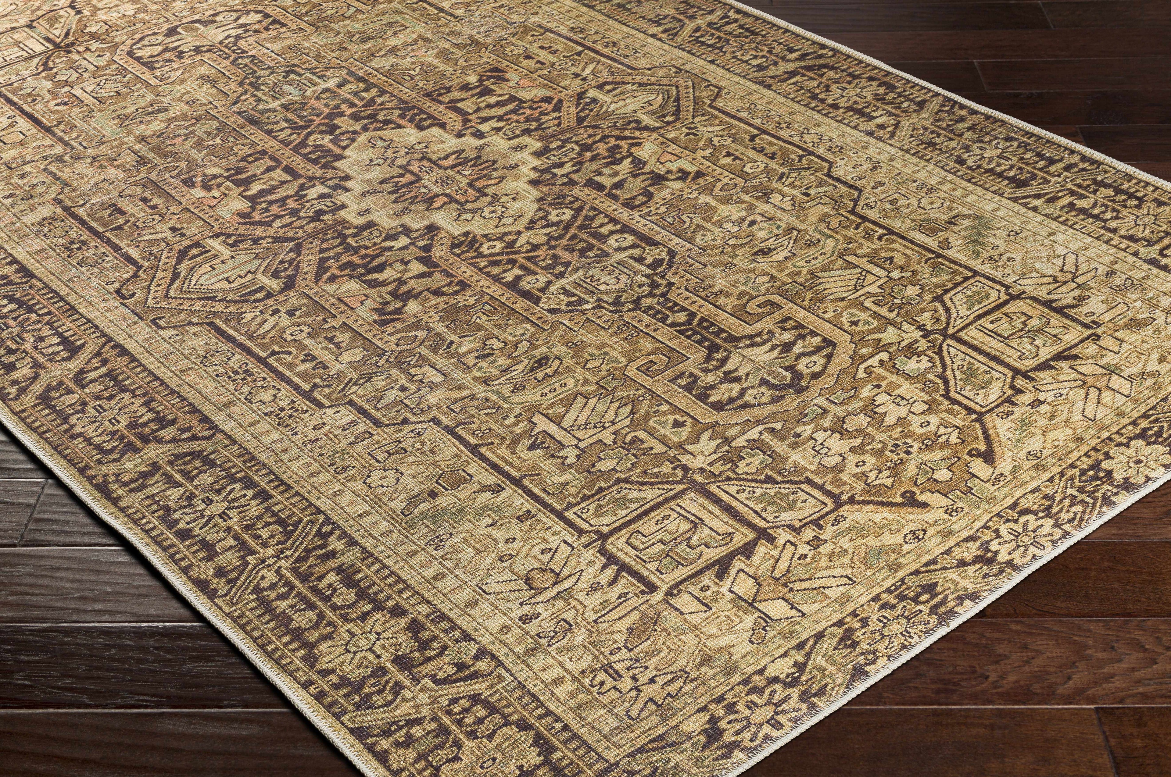 Hauteloom Buliran Traditional Machine Washable Area Rug Brown Green 7'10" x 10'2" Q78028